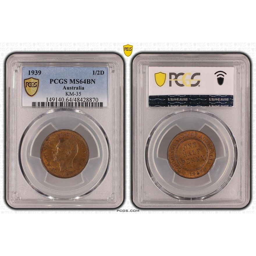 KM-35, Halfpenny, 1939 POP Report 13/1, PCGS MS 64BN