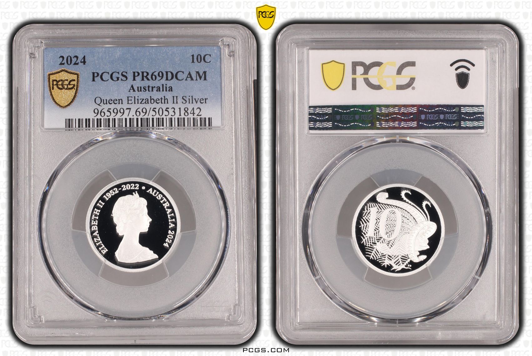 Queen Elizabeth II Silver, Ten Cent, 2024, PCGS PR69DCAM