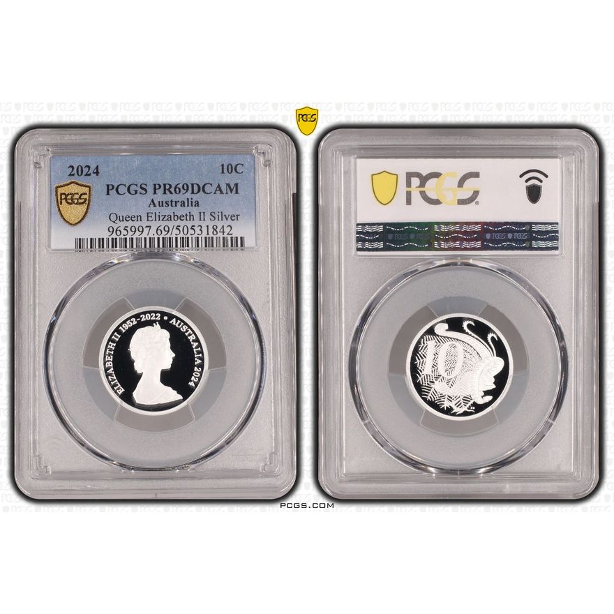 Queen Elizabeth II Silver, Ten Cent, 2024, PCGS PR69DCAM