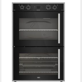 DEFY DBO767 GEMINI THERMOFAN DOUBLE OVEN WITH AIRFIRE TECHNOLOGY BLACK - BLACK - YES - DBO767- BOTTOM GLASS BROKEN