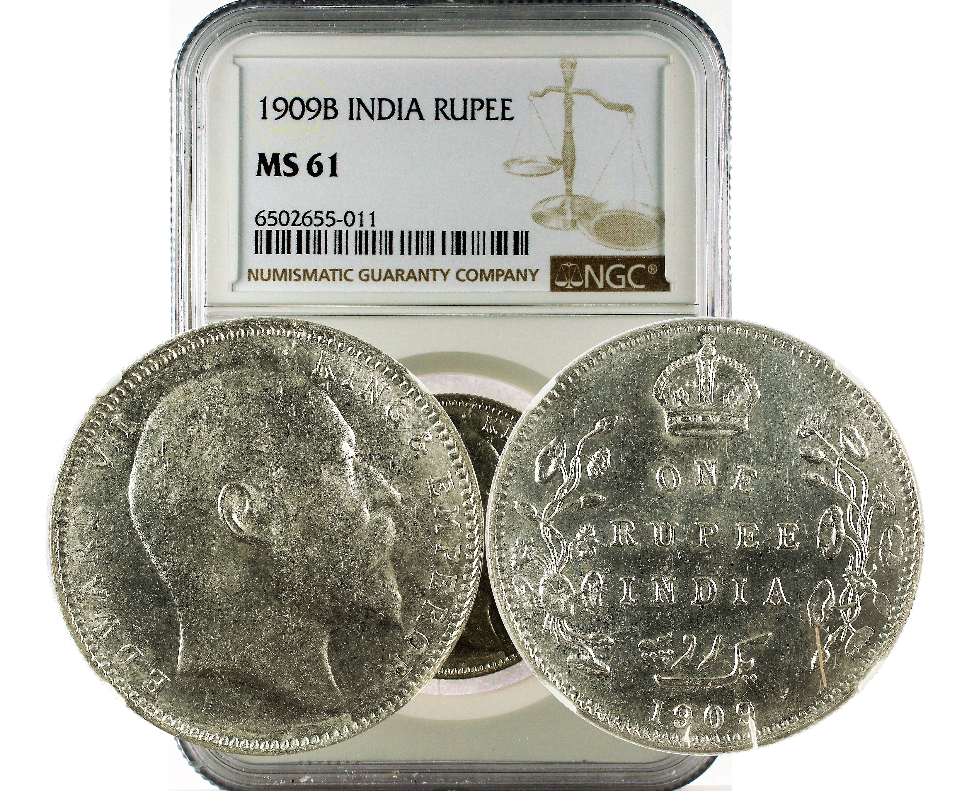 1909B INDIA RUPEE MS 61