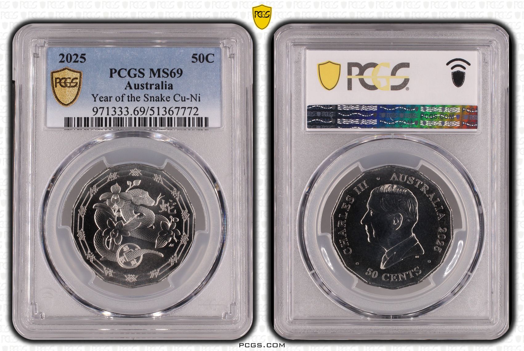 Year of the Snake Cu-Ni, Fifty Cent, 2025, PCGS MS69