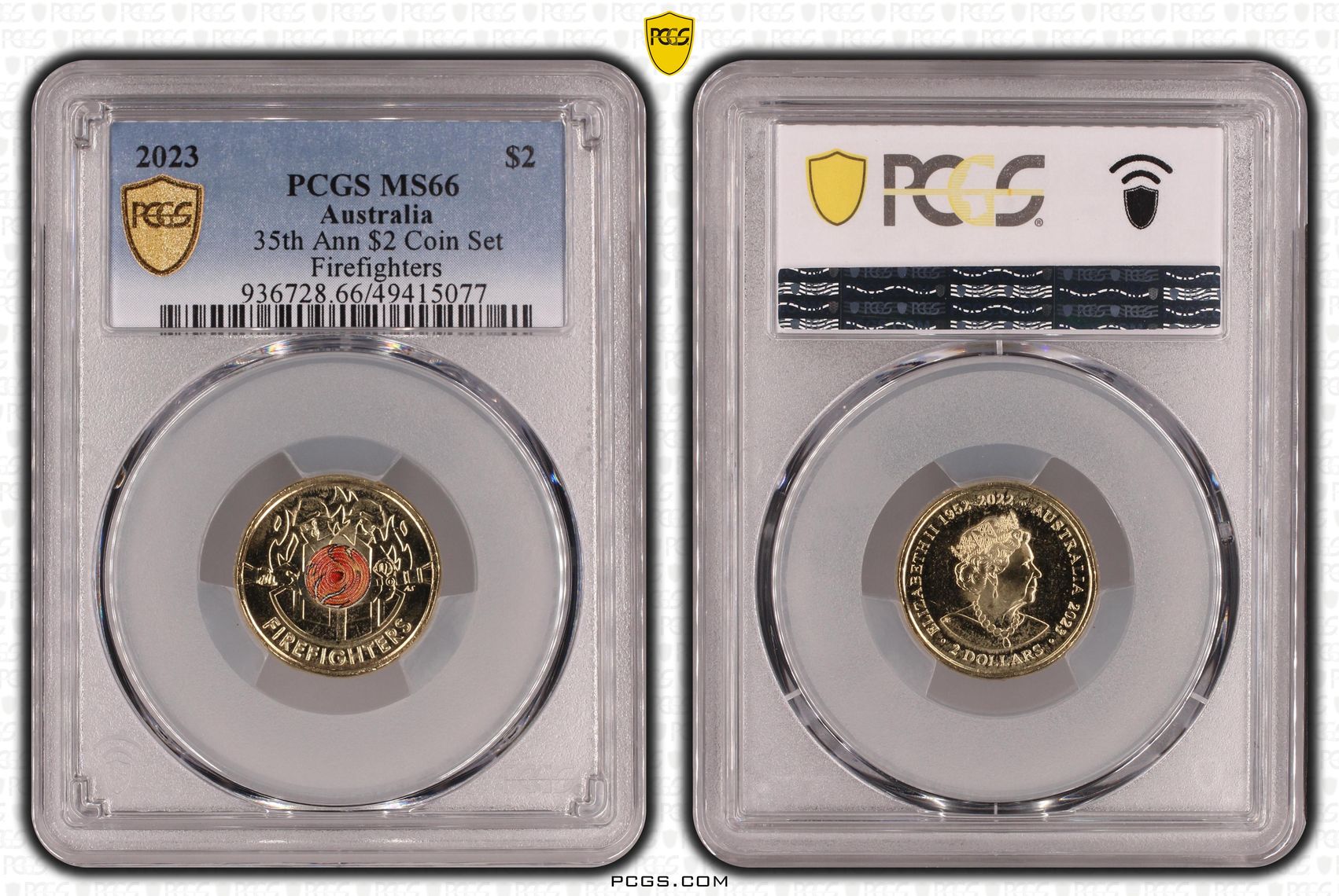 Elizabeth II, 35th Ann $2 Coin Set - Firefighters, Two Dollar, 2023, PCGS MS66