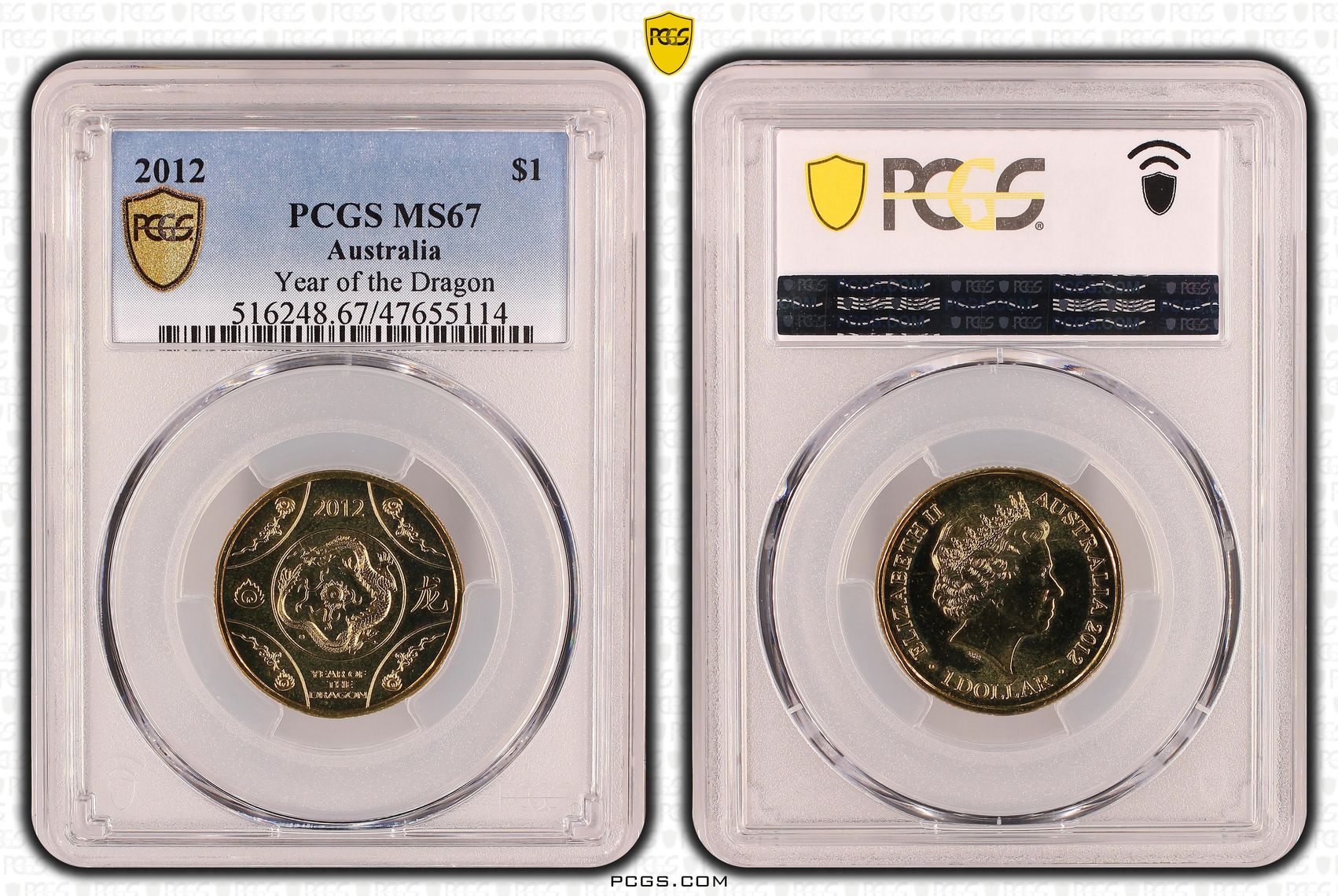 Elizabeth II, Year of the Dragon, One Dollar, 2012, PCGS MS67