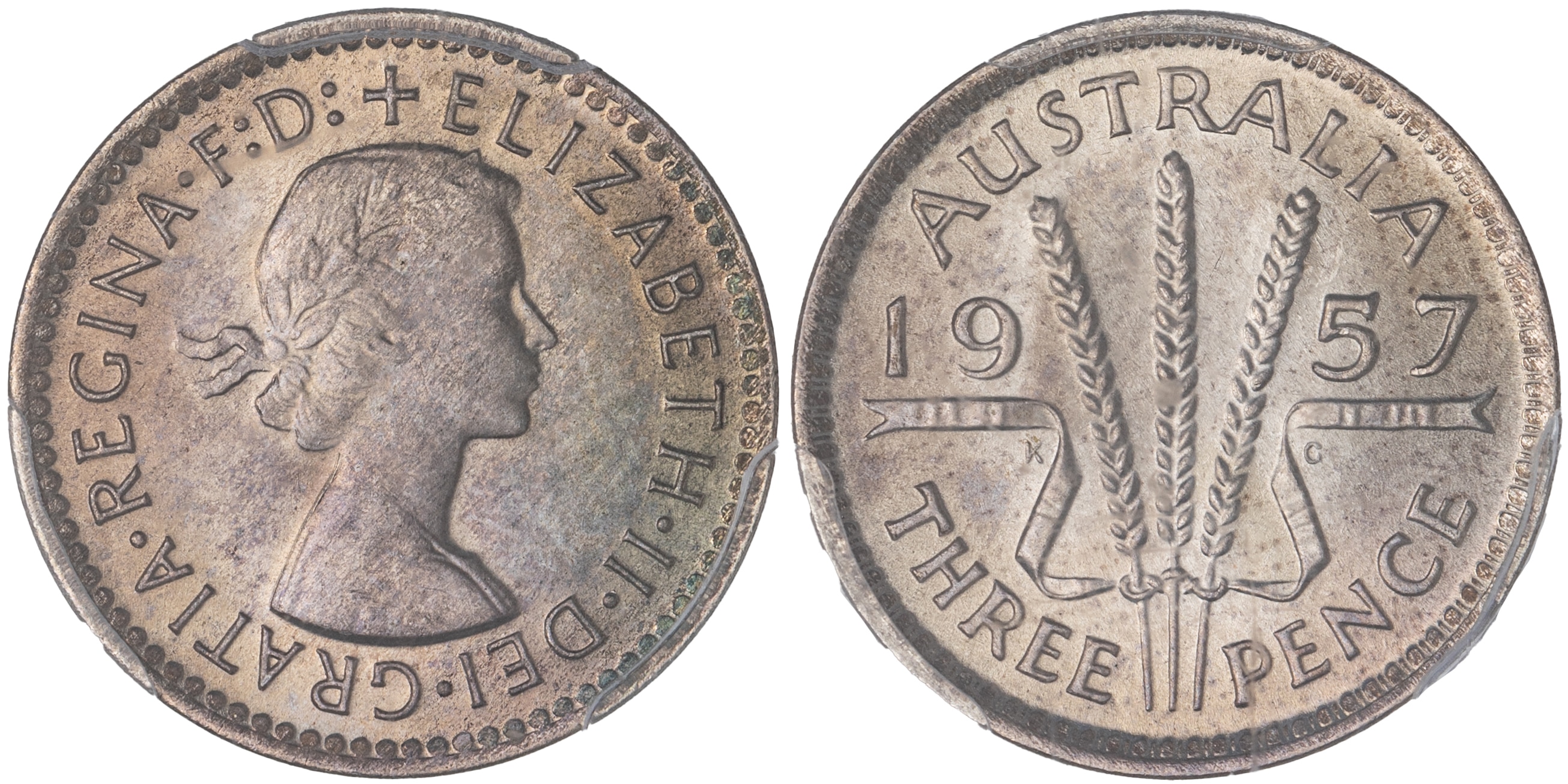 Elizabeth II, Threepence, 1957, PCGS MS67