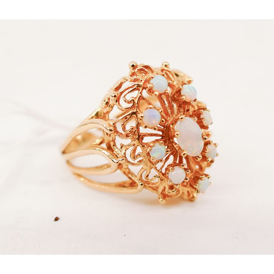 Ladies 14K Opal Sunburst Ring- 7.6g