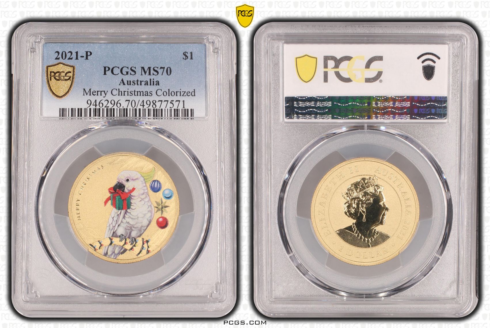 Merry Christmas Colorized POP 1/0, One Dollar, 2021-P, PCGS MS70