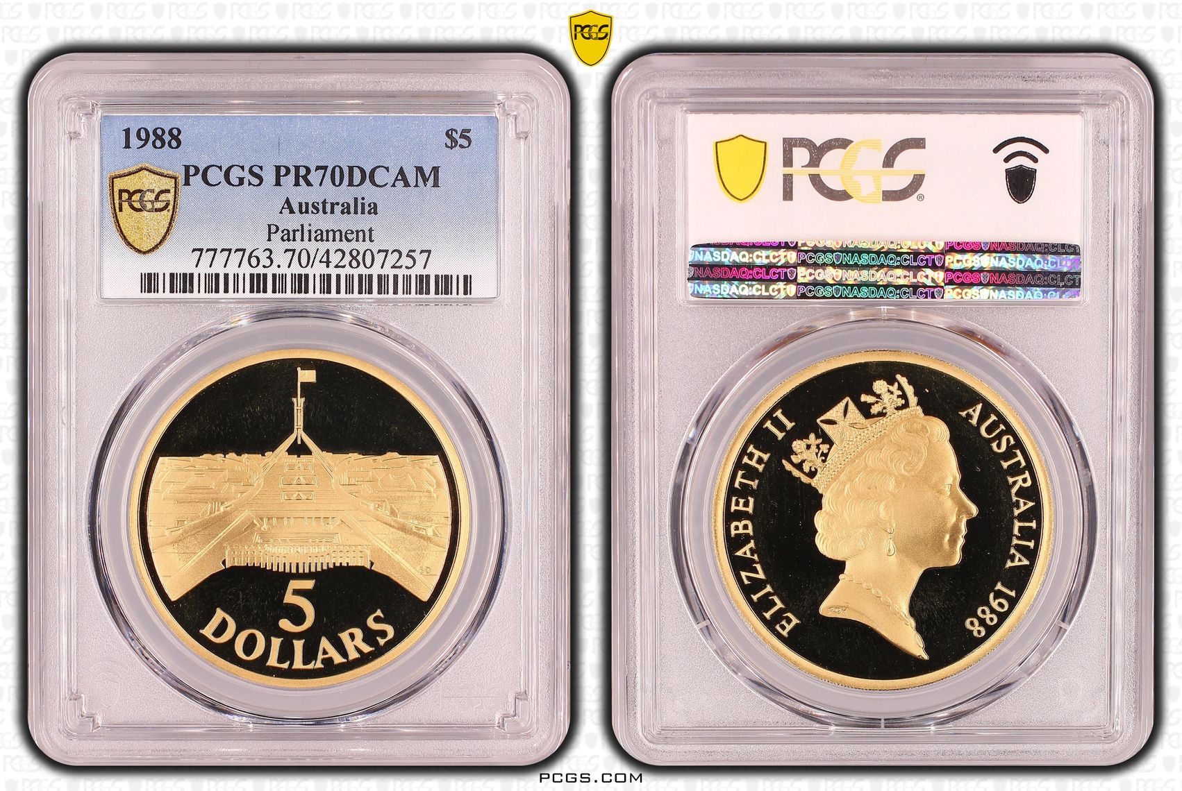 Elizabeth II, Parliament, Five Dollar, PR70DCAM , 1988 PCGS POP - 2/0