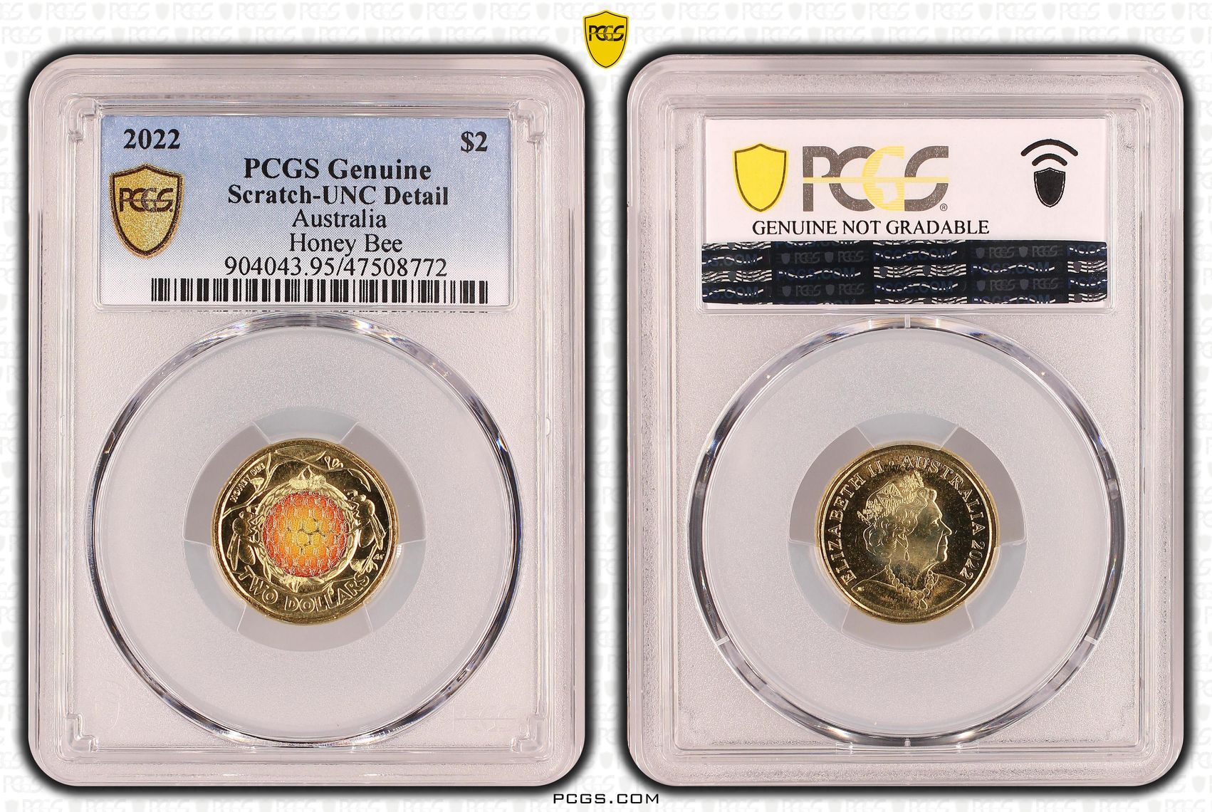 Honey Bee Colorized, Two Dollar, 2022, PCGS Genuine - UNC Details (95 - Scratch)