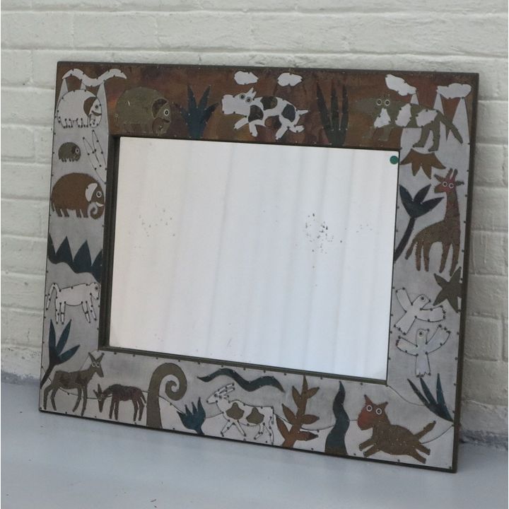 PATINATED METAL FRAMED MIRROR