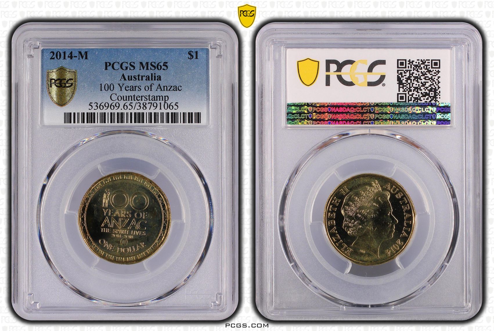 2014-M Australia One Dollar, $1 100 Years of Anzac PCGS - MS65 POP 8/0 -065