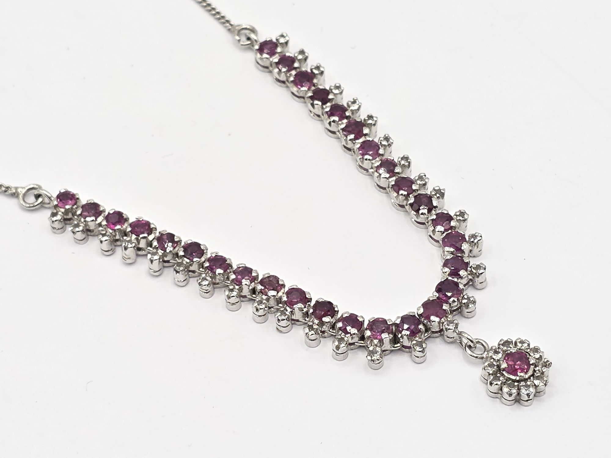 Sterling Silver Ruby And Diamond Necklace