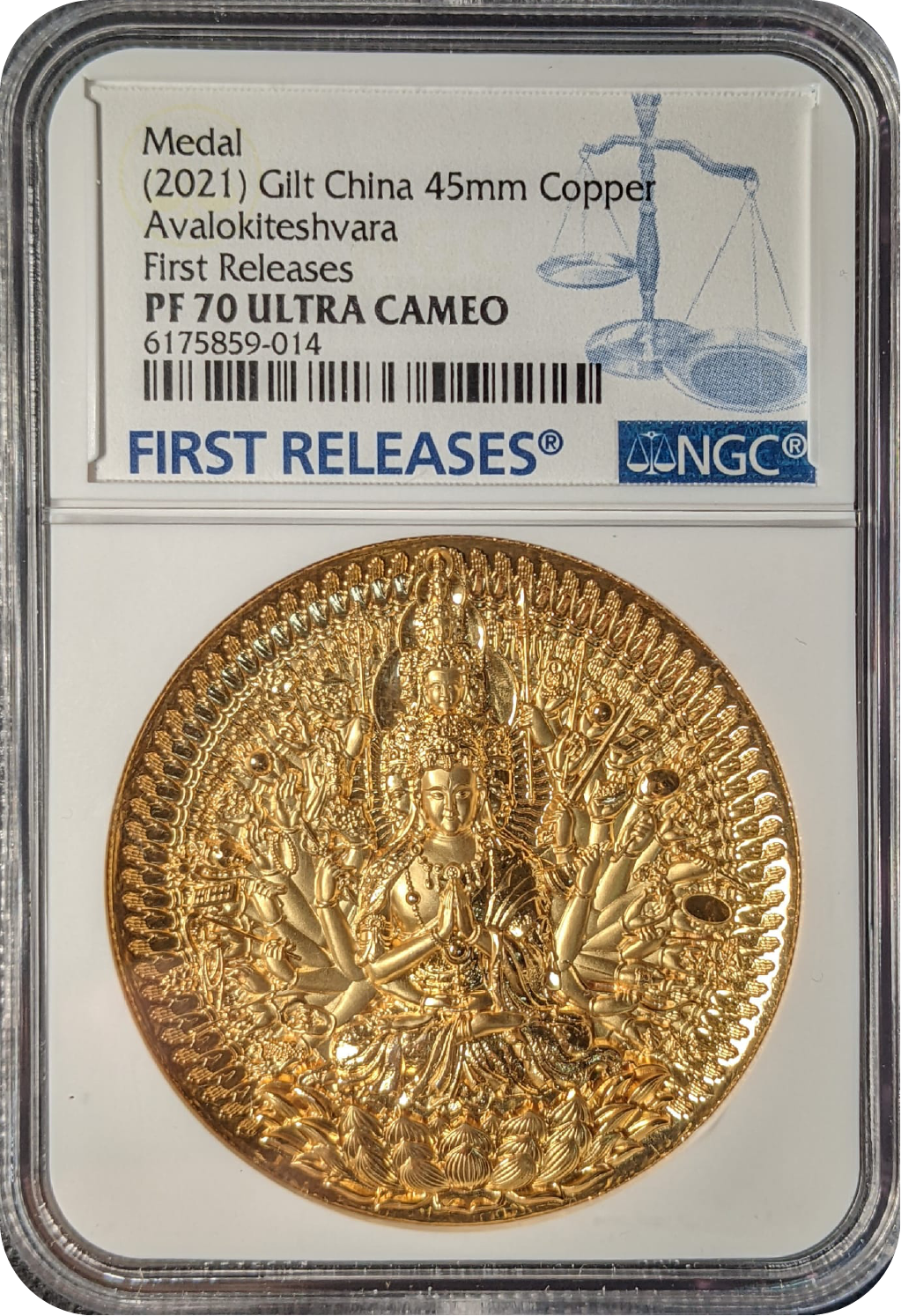 2021年 中国・千手観音　 NGC PF70 ULTRA CAMEO China 2021 First Releases Copper Medallion Avalokiteshvara Gold