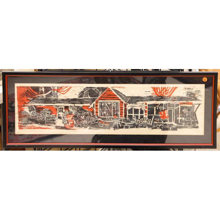 Yvonne Burk ''Mary Watts' Place'' S/N Woodcut Framed 13''x36''