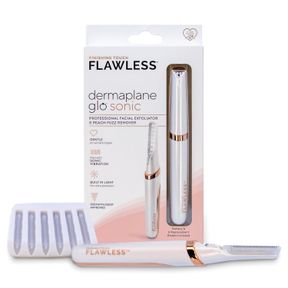 FINISHING TOUCH FLAWLESS DERMAPLANE GLO SONIC LIGHTED FACIAL EXFOLIATOR, ELECTRIC VIBRATING DERMAPLANE RAZOR FOR DERMAPLANING, FAC
