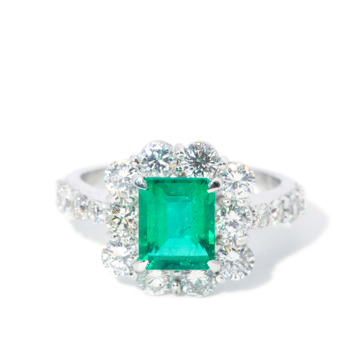 1.40 Carat Emerald & 1.44 Carat Diamond Platinum Ring