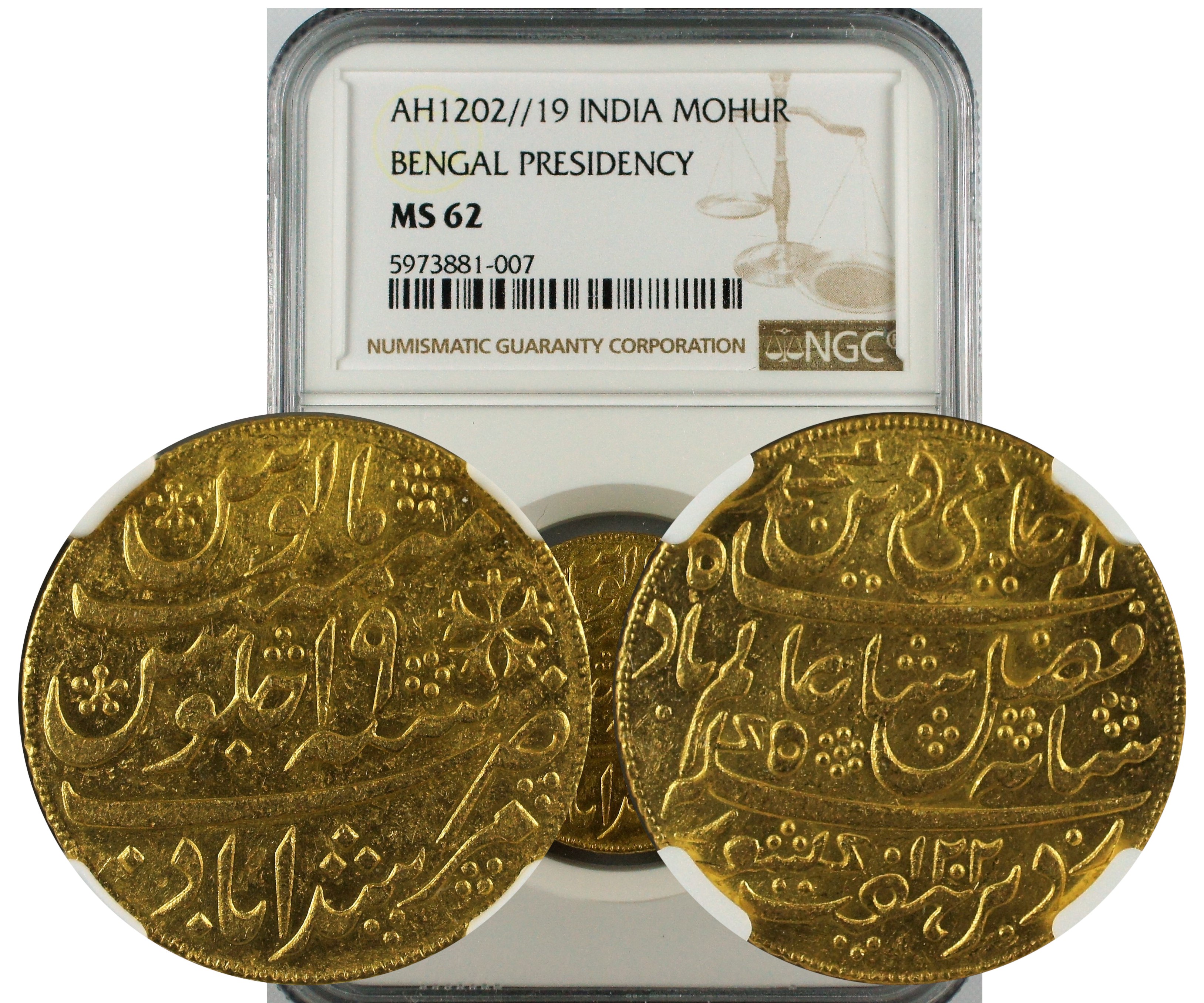 India AH1202//19 Bengal Presidency Gold Mohur Murshidabad NGC MS62
