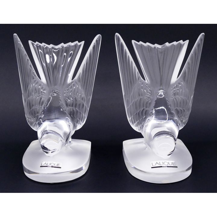 Pair Lalique ''Deux Hirondelles'' Crystal Bird Booke