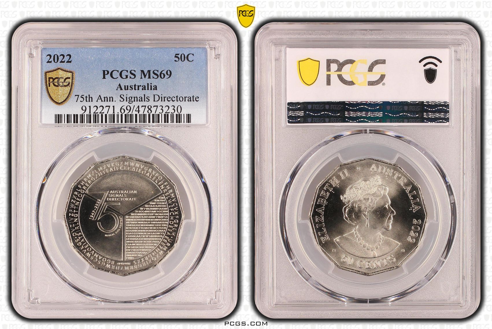 407 · 75th Ann. Signals Directorate, Fifty Cent, 2022, PCGS MS69