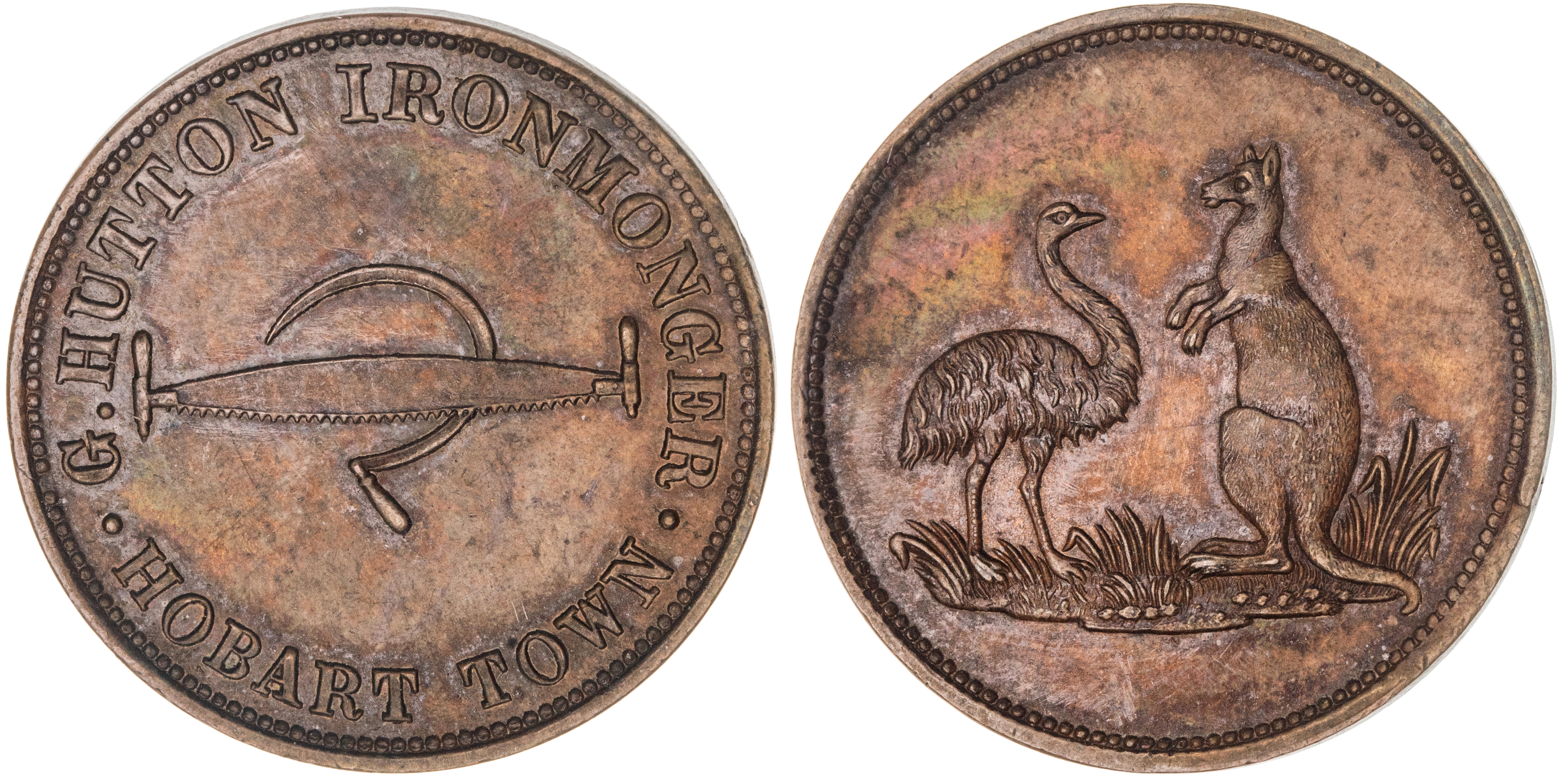 Hobart Town, Tasmania, G. Hutton, Halfpenny, UNC