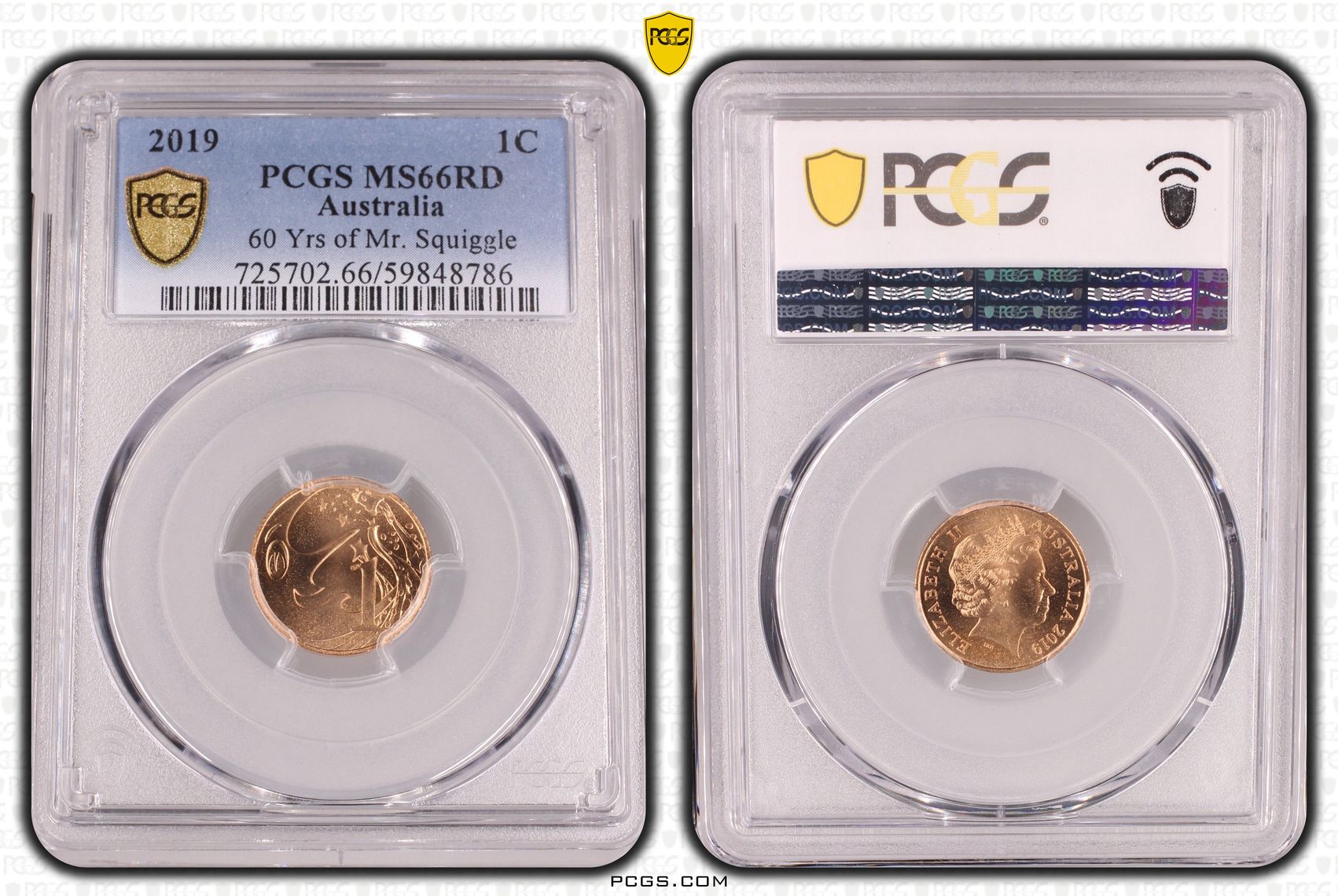 Elizabeth II, 60 Yrs of Mr. Squiggle, One Cent, 2019, PCGS MS66RD