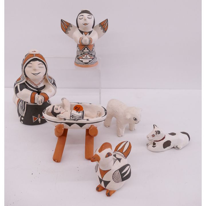 6pc Ethel Shields Acoma Pottery Nativity Set- largest 7''