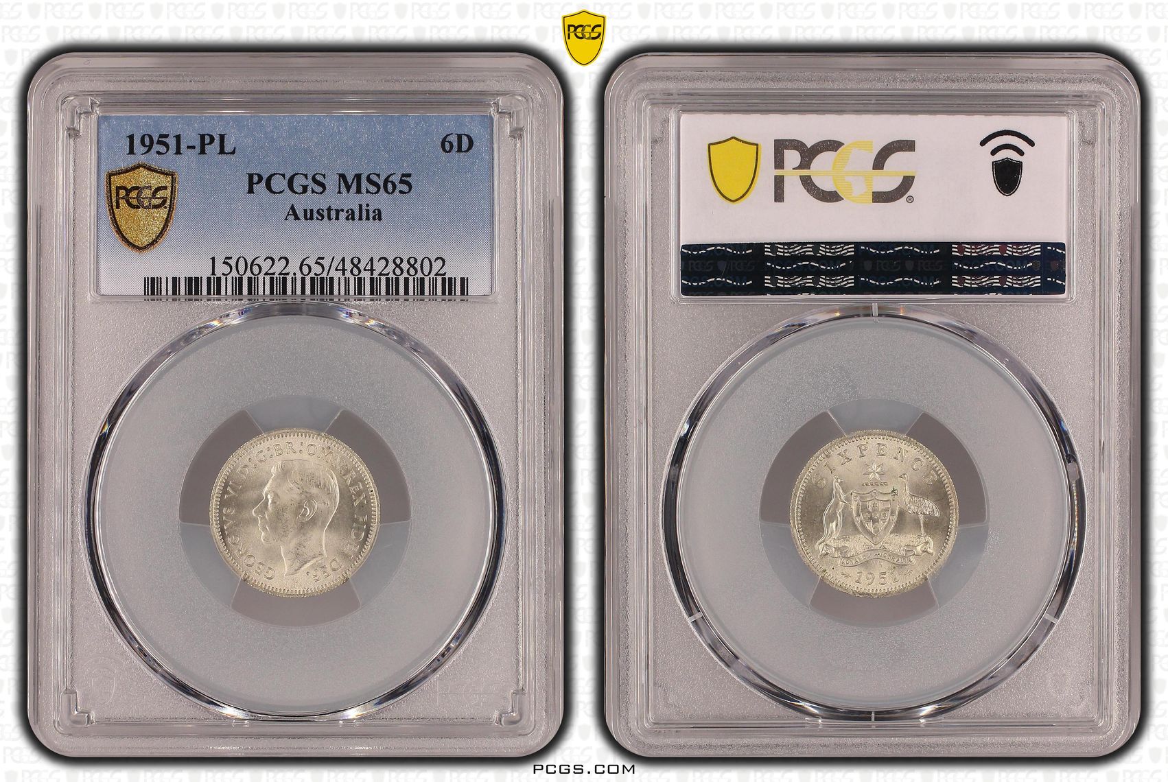 Sixpence, 1951-PL, PCGS MS 65