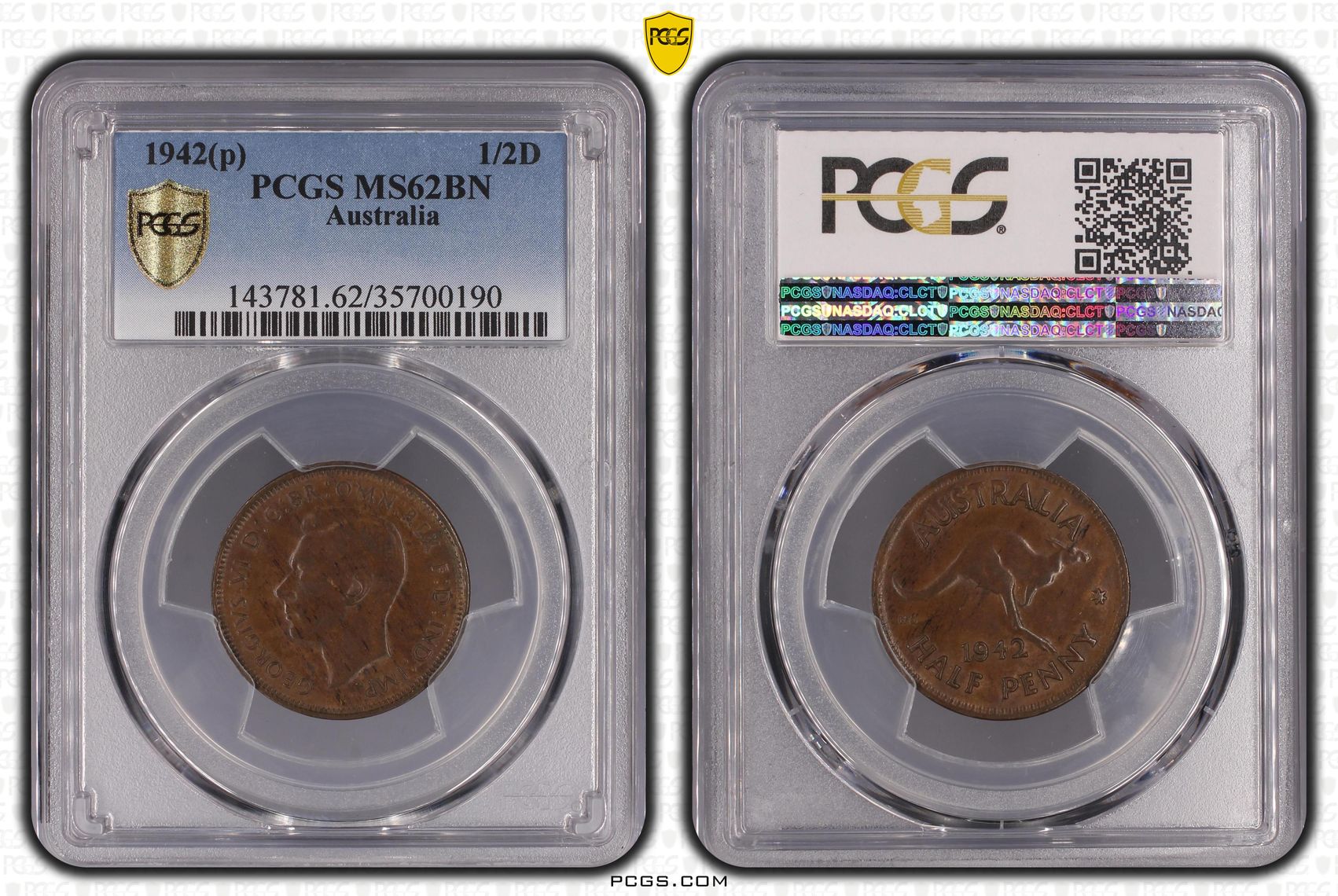 1942(p) Australia Half Penny PCGS - MS62BN -190