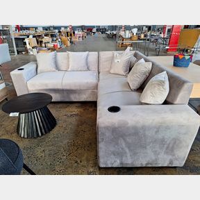 GREY CORNER COUCH WITH COFFEE CUP HOLDERS