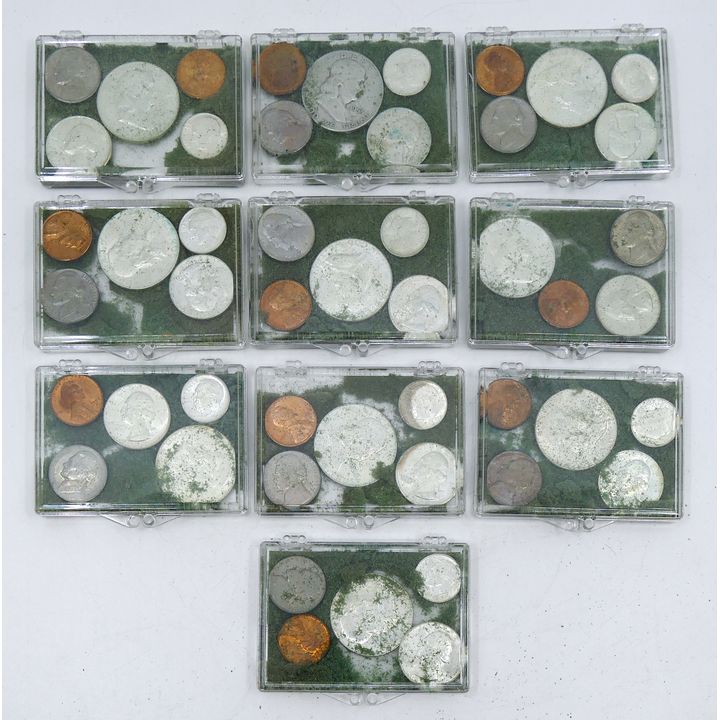 Box 10pc US 1952-61 Mint Coin Sets in Plastic Cases