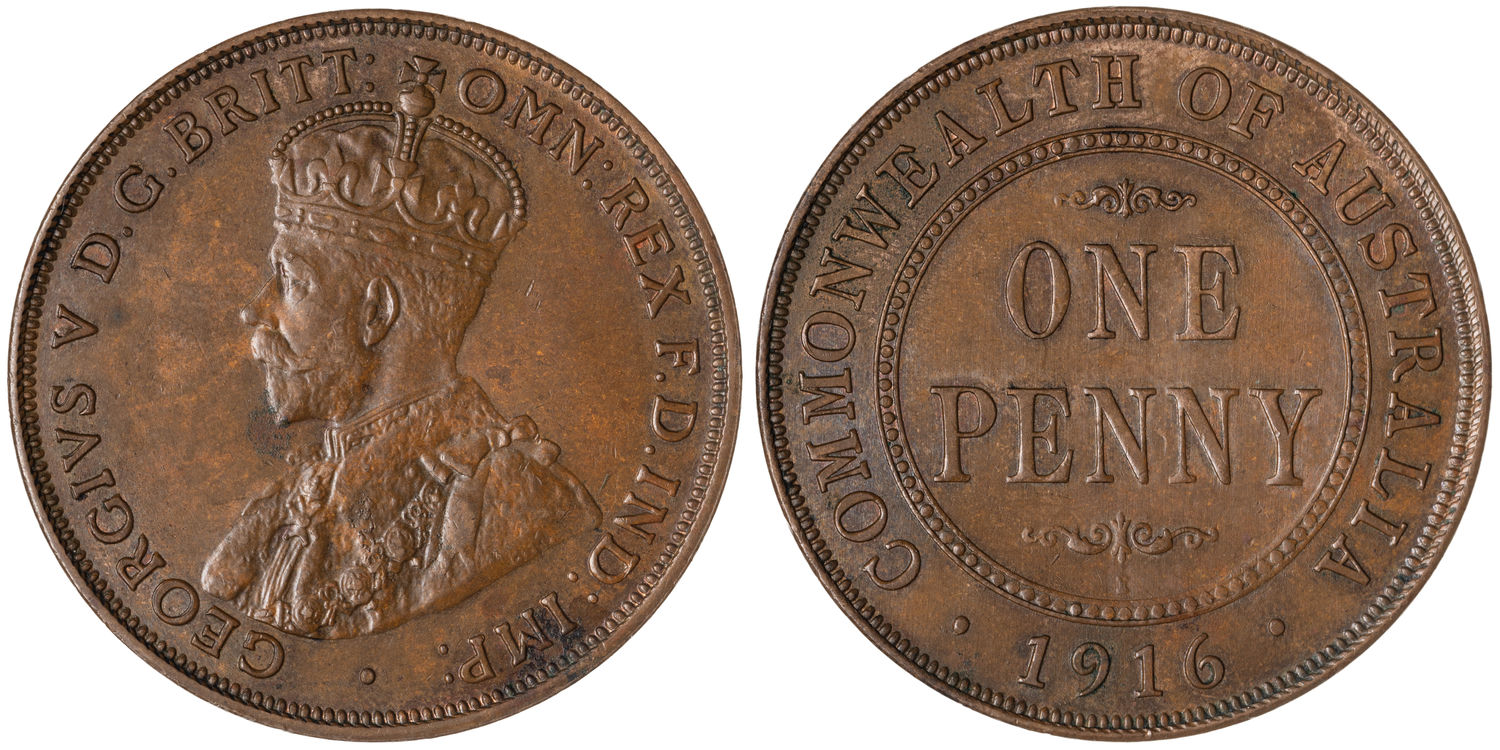 George V, Penny, 1916-I, CHU