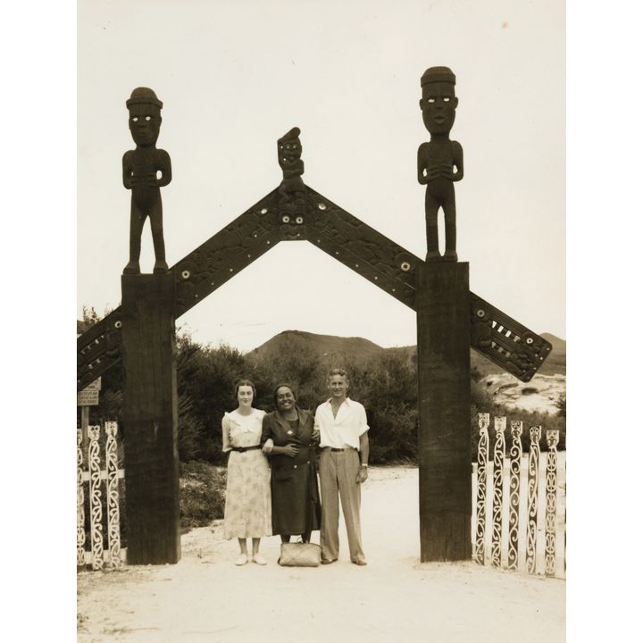 Moore and Thompson Photographers 'Tene Waitere Gateway, Entrance to the Geyser Valley, Whakarewarewa, Rotorua, c. 1945’'