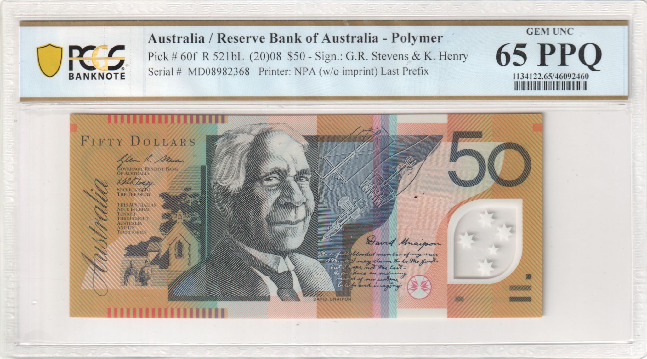 Stevens/Henry, Last Prefix, Fifty Dollar, 2008, PCGS Gem UNC 65 PPQ