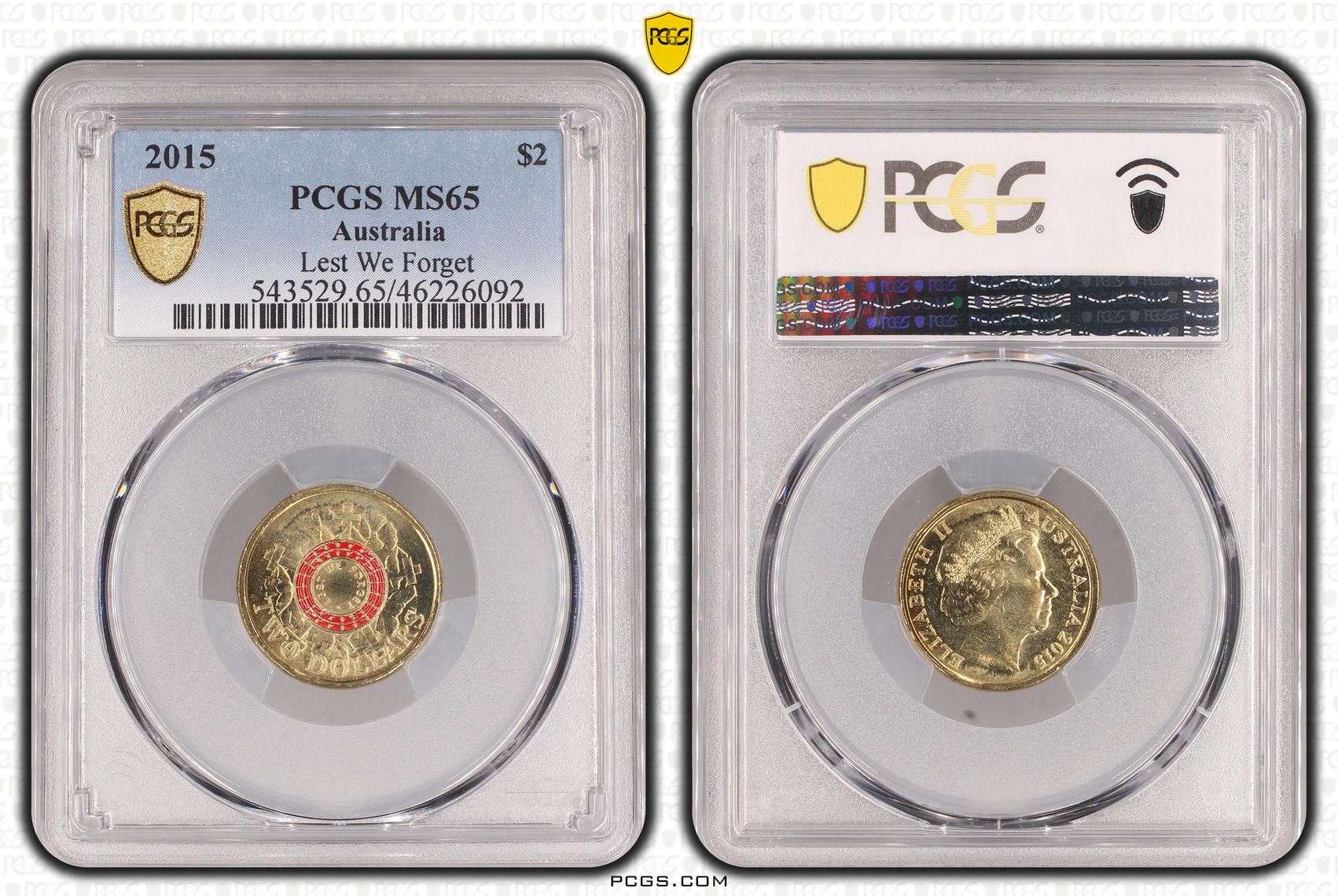 Elizabeth II, Lest We Forget, Two Dollar, 2015, PCGS MS65