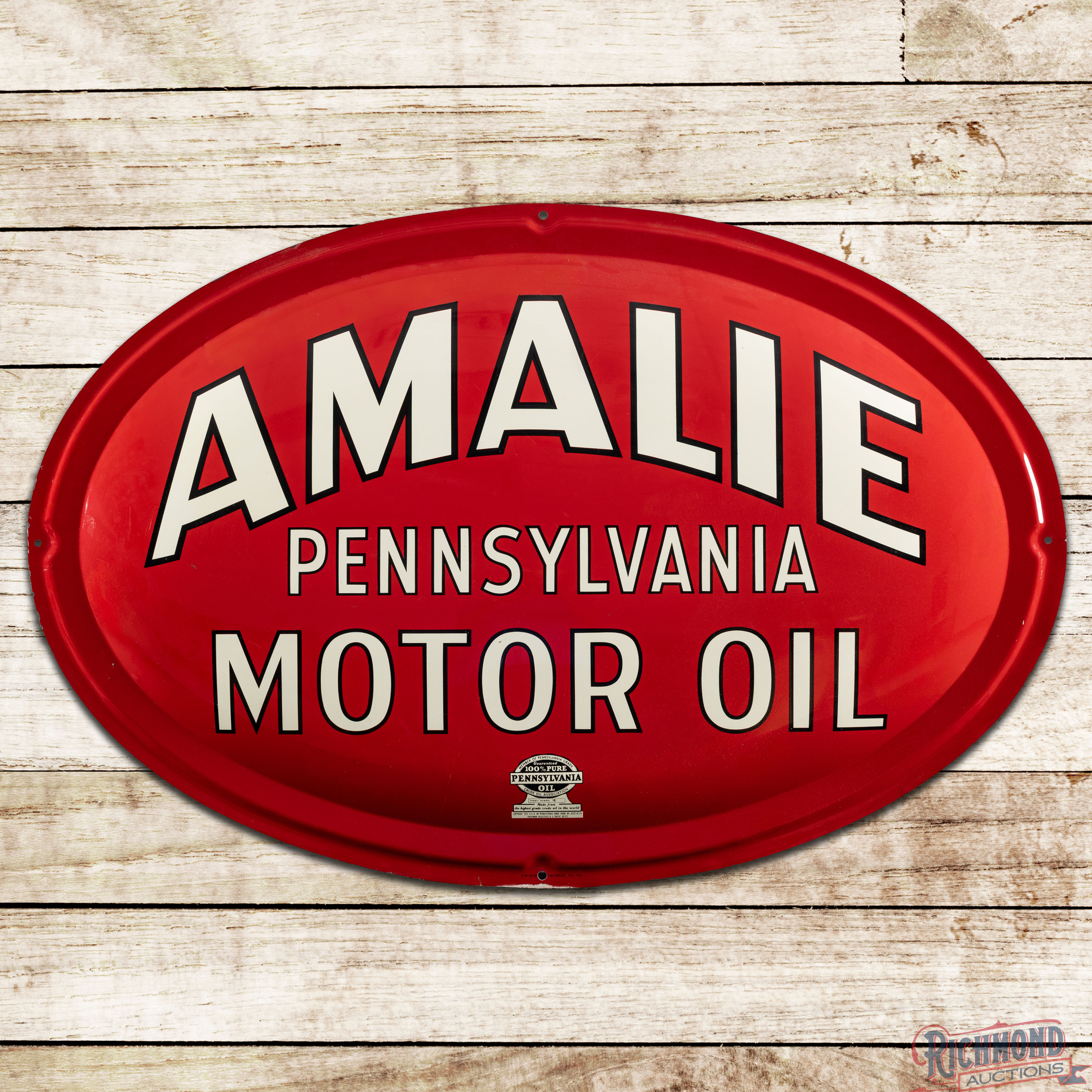Amalie Pennsylvania Motor Oil 54" Single Sided Tin Bubble Sign w/ Logo ...