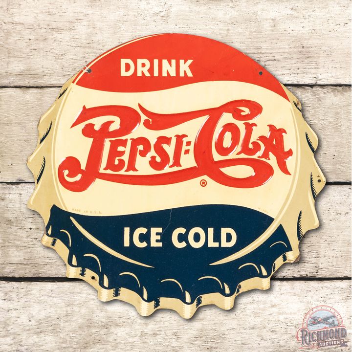 13" Drink Pepsi Cola Ice Cold Double Dot Tin Rack Sign