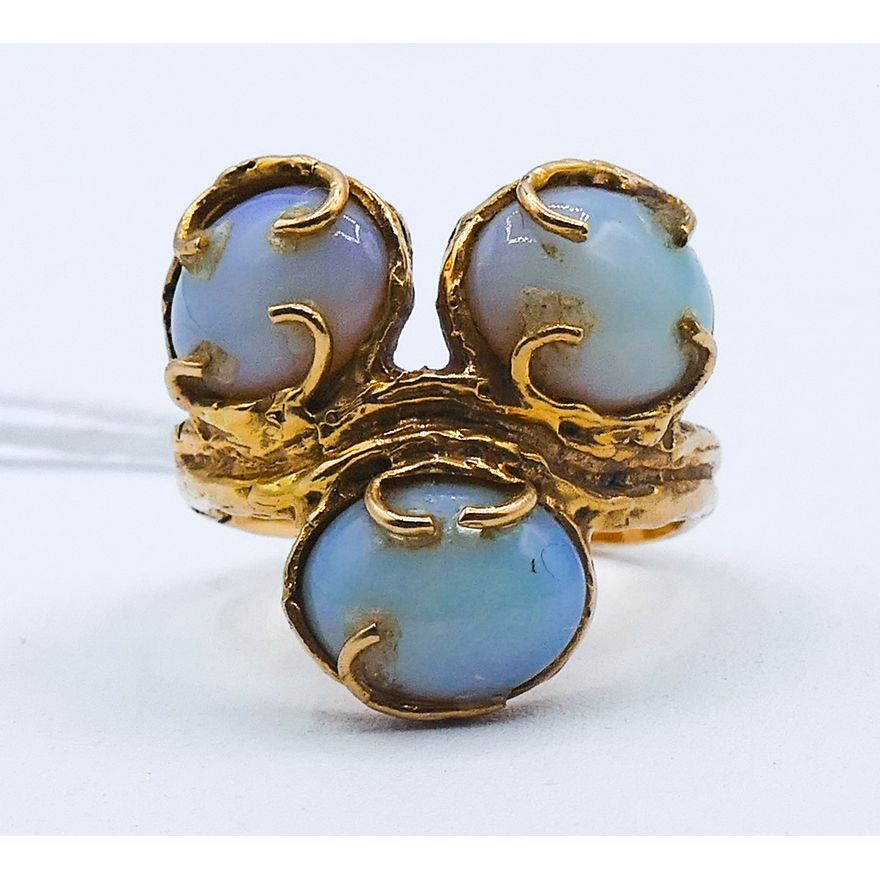 14k Opal Cabochon Organic Setting Ring Size 6.5 - 8.3 Grams