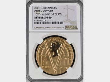 2001 REVERSE FROSTED PROOF GOLD 5 POUND PF69 UCAM