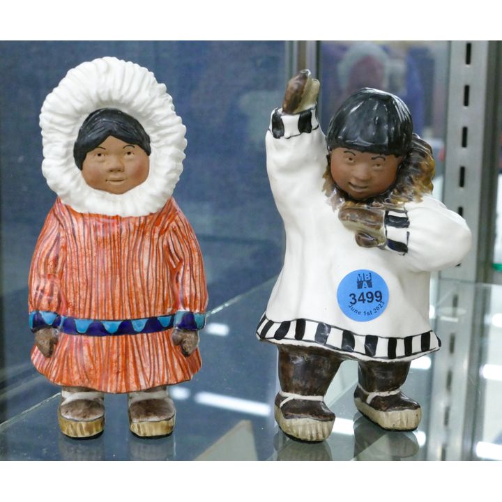 2pc C. Alan Johnson Eskimo Pottery Figures 6'' Approx.
