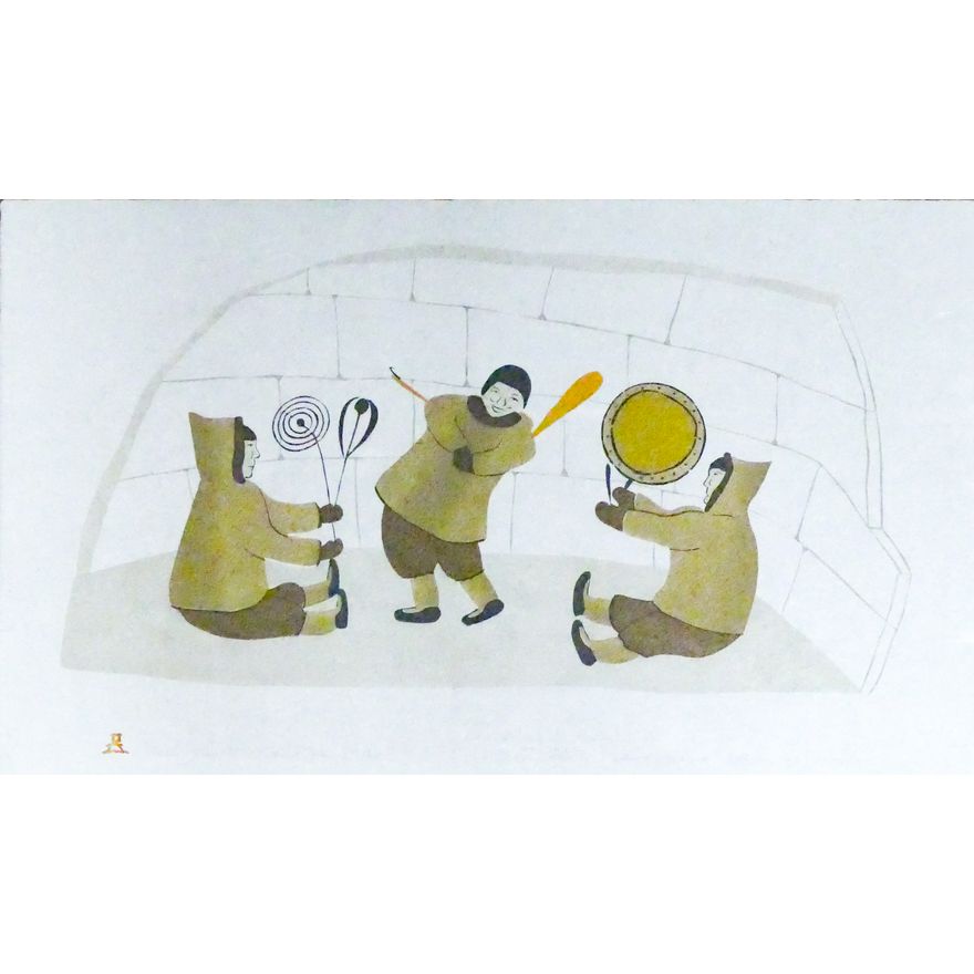 Lipa Pitsiulak ''Hunter's Dance'' 1979 Inuit Stonecut Print