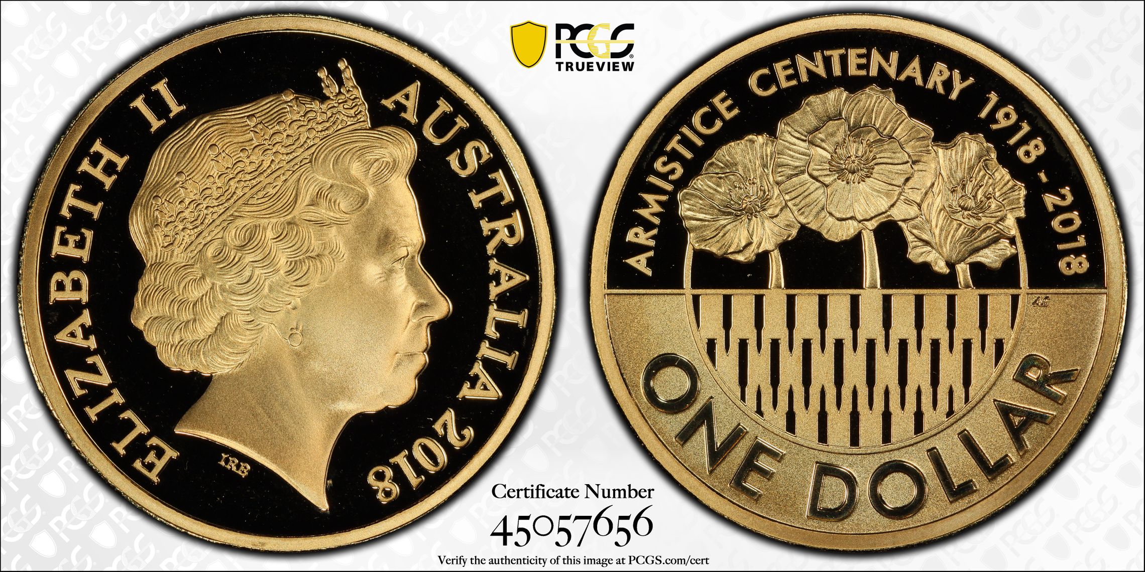 Elizabeth II, Armistice Centenary, One Dollar, 2018, PCGS PR 70DCAM