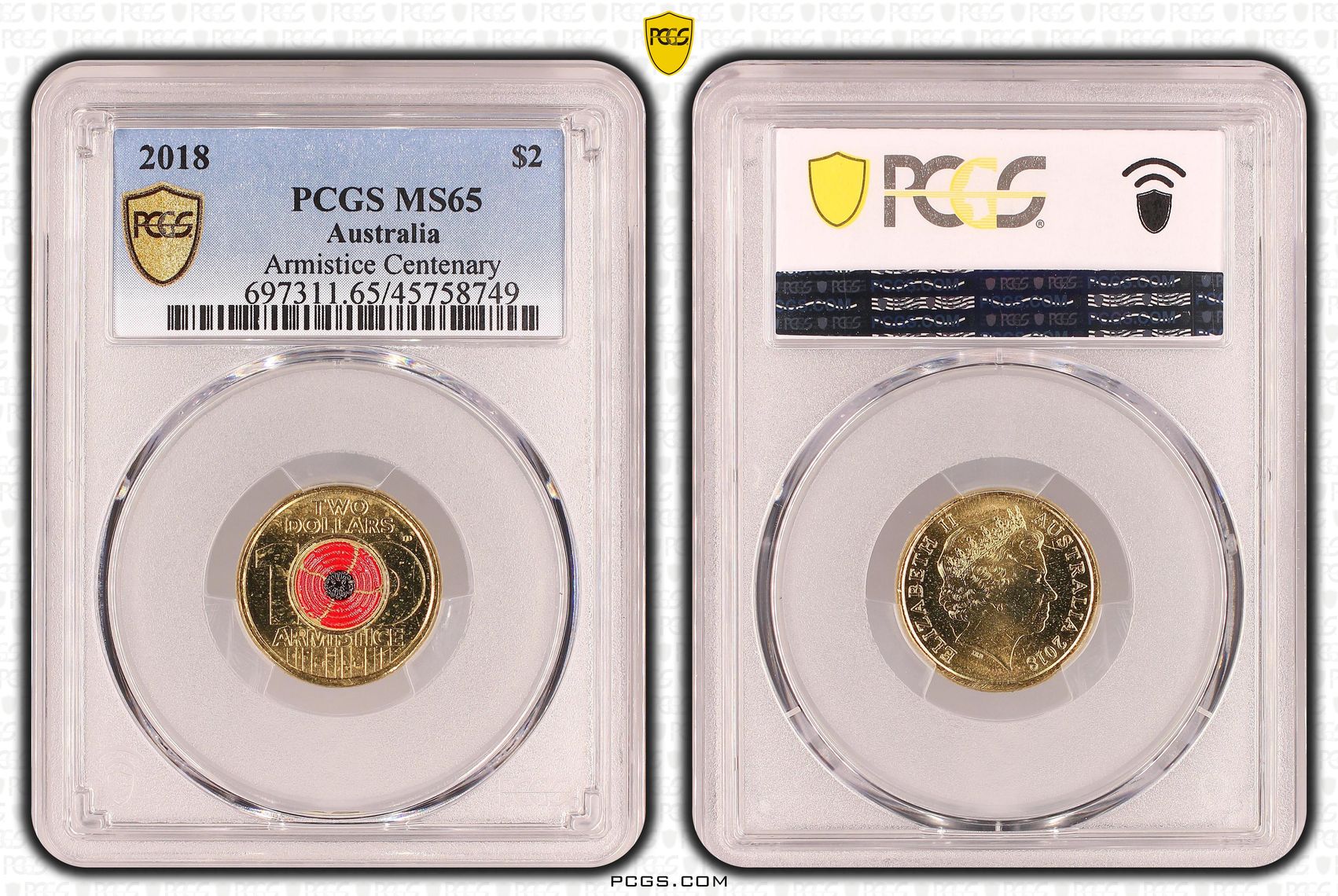 Armistice Centenary, Two Dollar, 2018, PCGS MS65