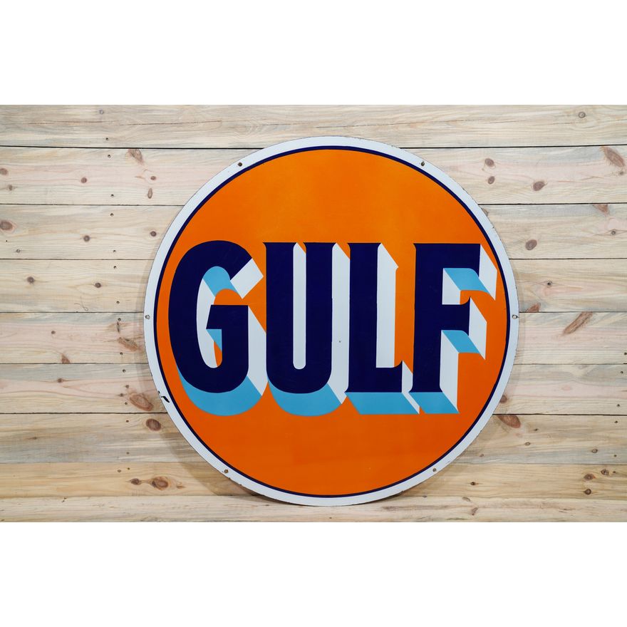 42" Gulf (Baby Blue Shaped Letters) Double Sided Porcelain Sign TAC 9 & 9C