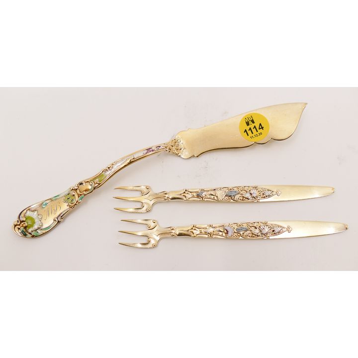 3pc Antique Gorham Enameled Sterling Flatware- 73g TW