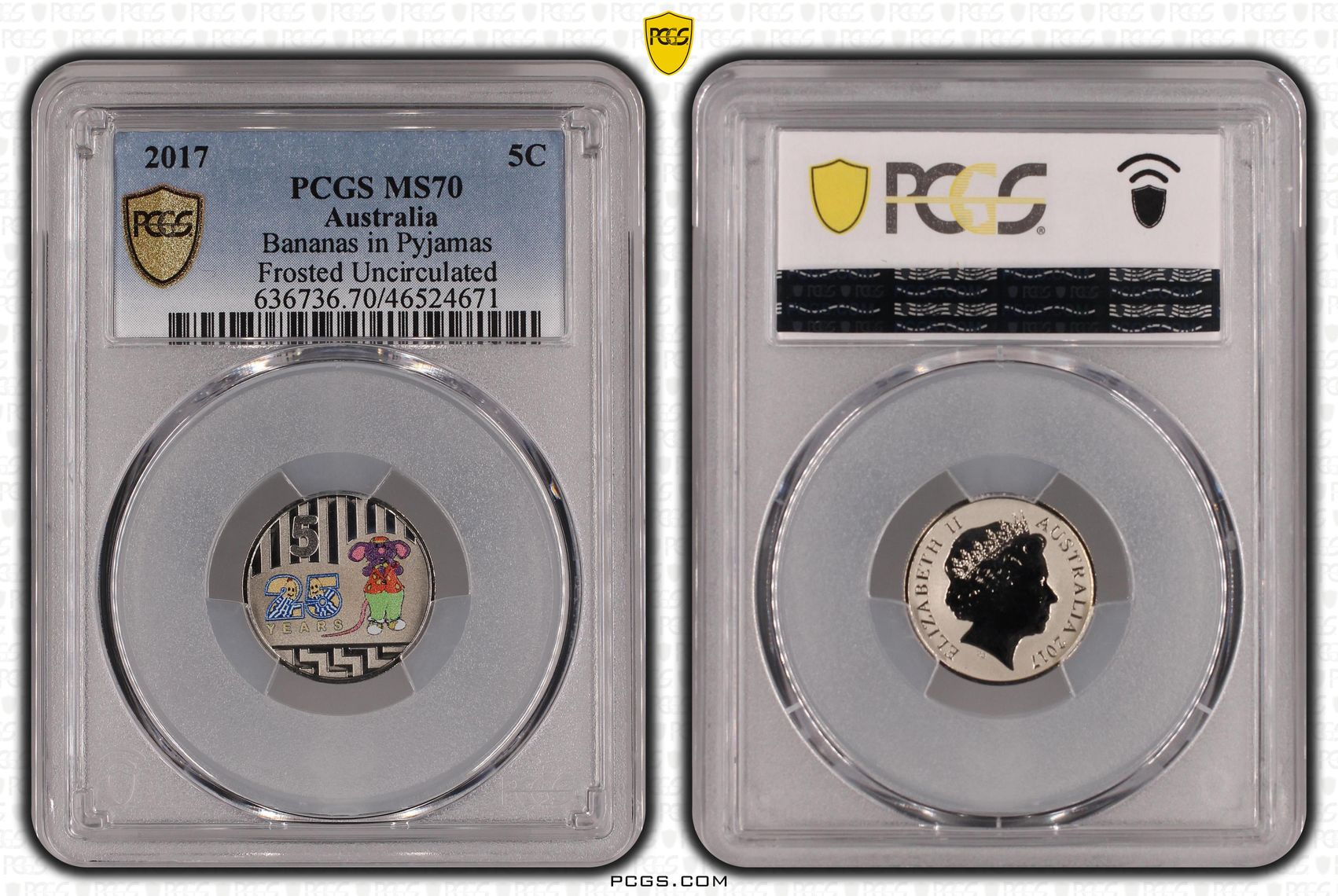 Bananas in Pyjamas Frosted Uncirculated, Five Cent, 2017, PCGS MS70