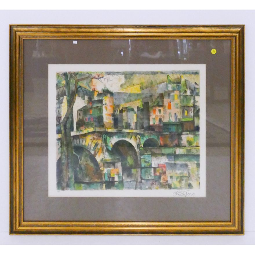 Oliver Foss 'Pont Marie' S/N Lithograph Gallery Framed- 32x35''