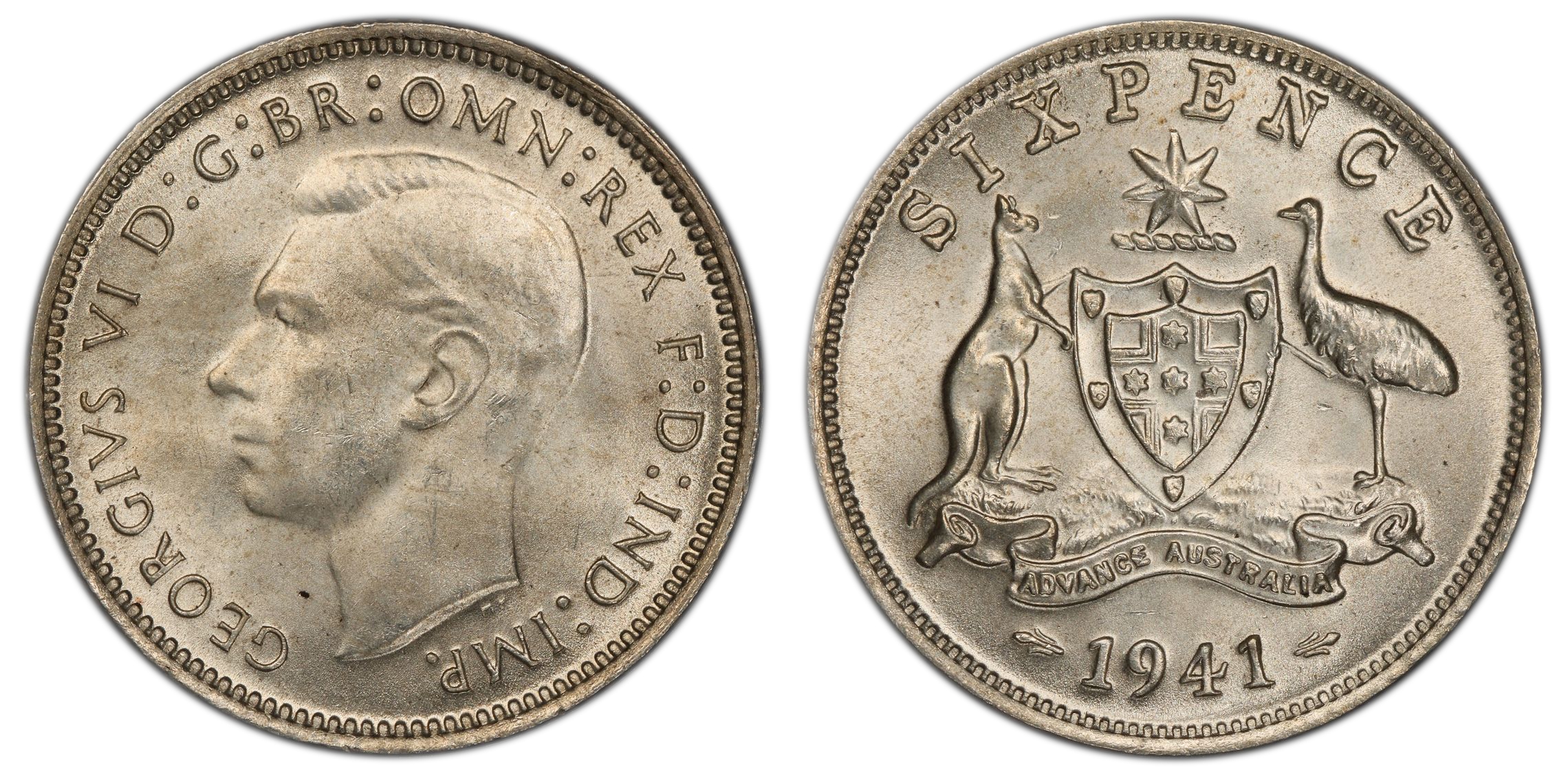 George VI, Sixpence, 1941, PCGS MS65