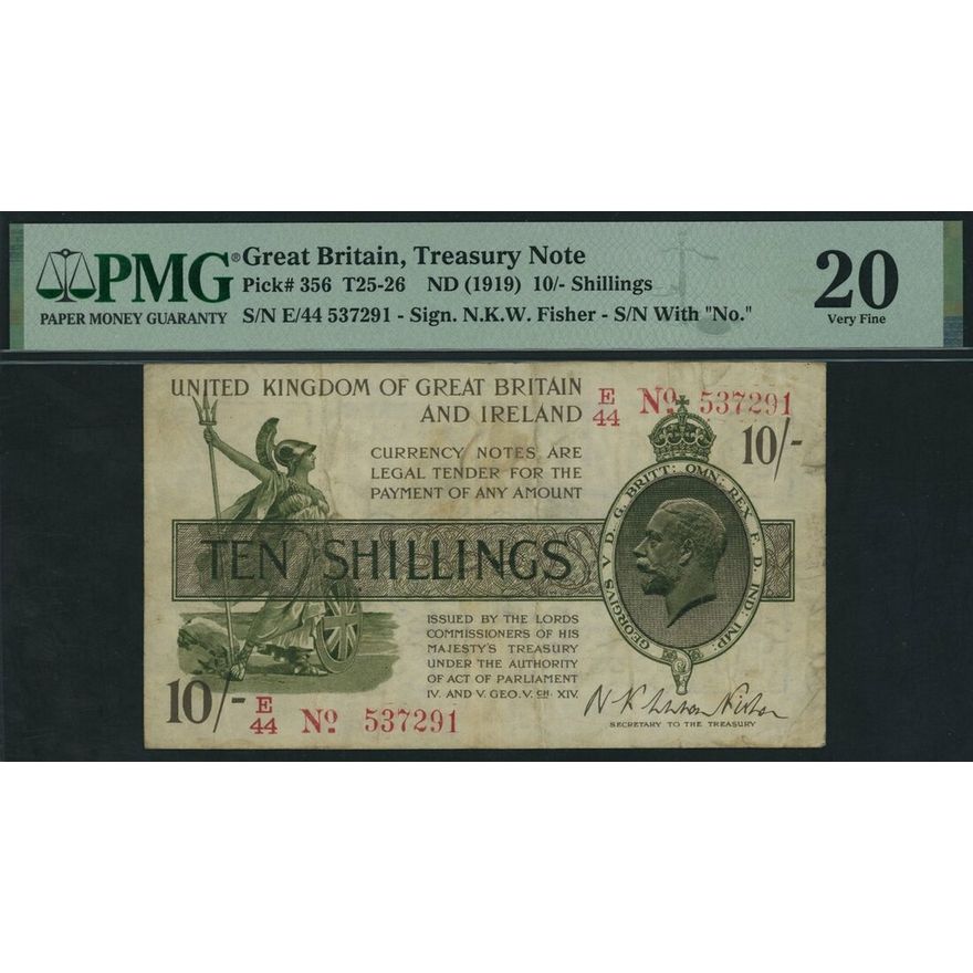 Treasury Series, N. F. W. Fisher, 10 Shillings, 1919, serial number E ...