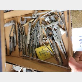 Assortment of taps, easy outs, drill bits and Micrometer