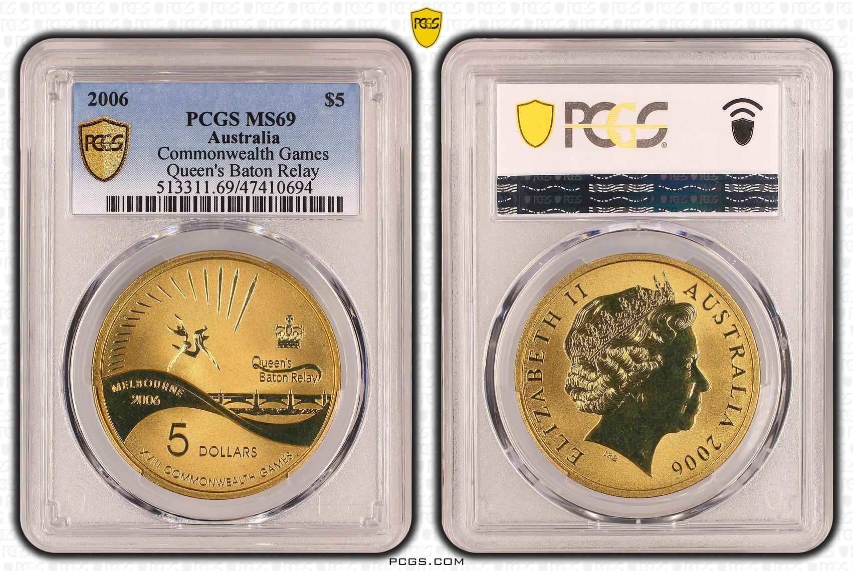 Elizabeth II, Commonwealth Games - Queen's Baton Relay, Five Dollar, 2006, PCGS MS69